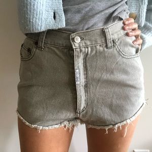 Grey High Waist Shorts in Jeans